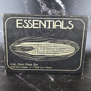 Essentials 4 Piece Corn Plate Set Clear Glass Textured Exterior In Original Box